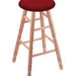 Round Cushion 36-Inch Backless Swivel Bar Stool with Natural Finish, Turned Oak Leg, and Graph Ruby Seat