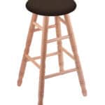 Round Cushion 30-Inch Backless Swivel Bar Stool with Natural Finish, Turned Oak Leg, and Rein Coffee Seat
