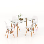 Modern Glass Rectangle Dining Table with 4 Chairs (Set of 5)