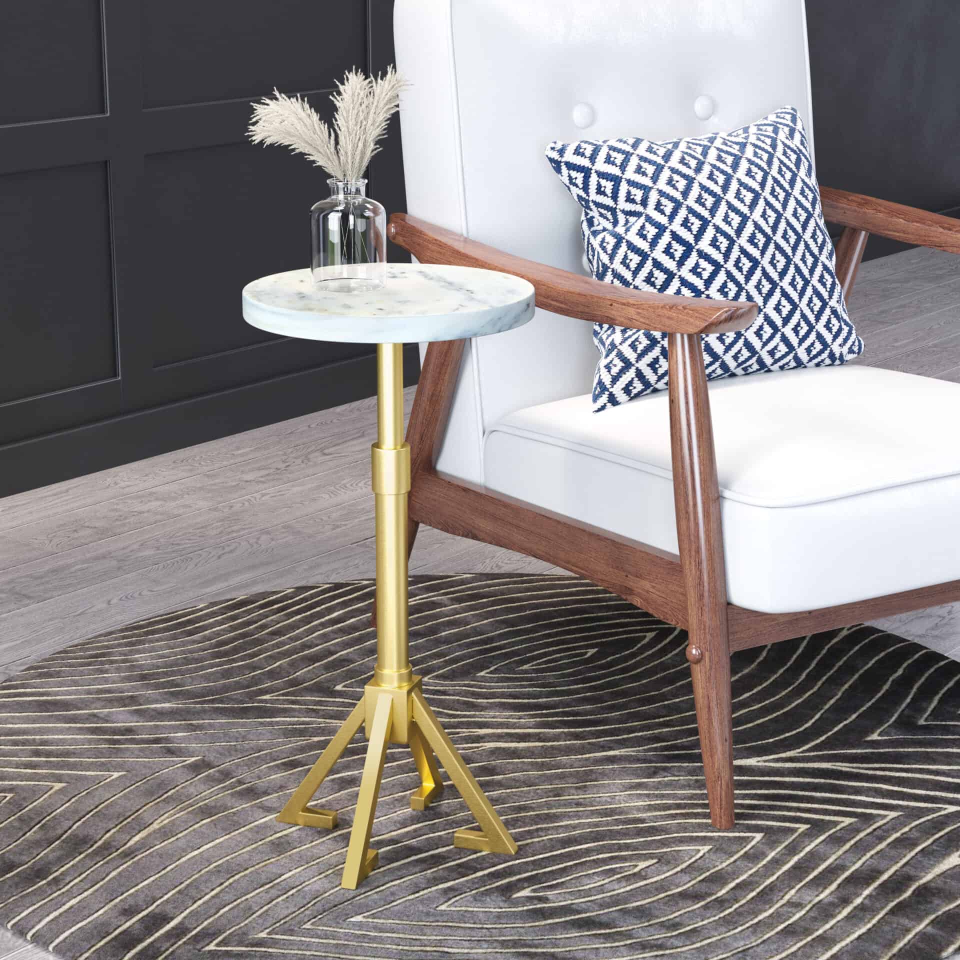 White and Gold Modern Glam Side Table with Marble Top 1 White and Gold Modern Glam Side Table with Marble Top