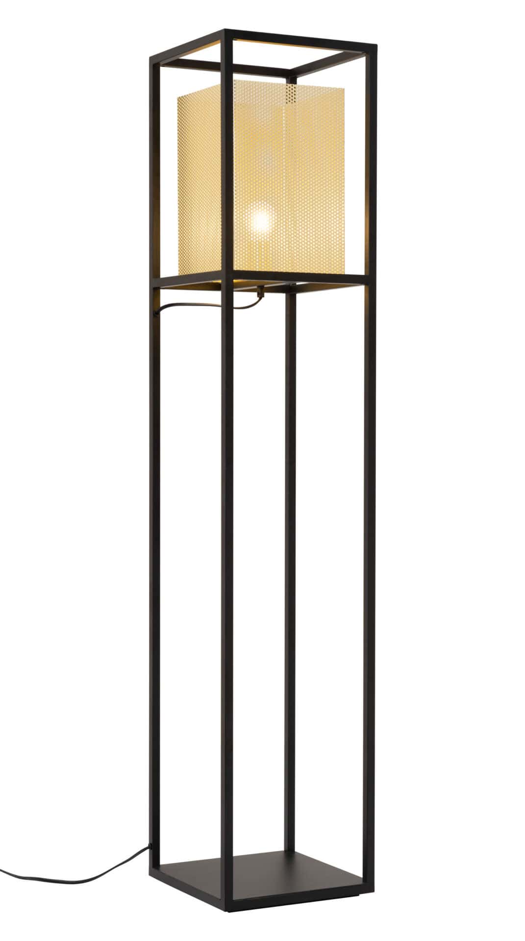 Gold and Black Floor Lamp with Steel Frame and Perforated Shade 2 Gold and Black Floor Lamp with Steel Frame and Perforated Shade - Image 2