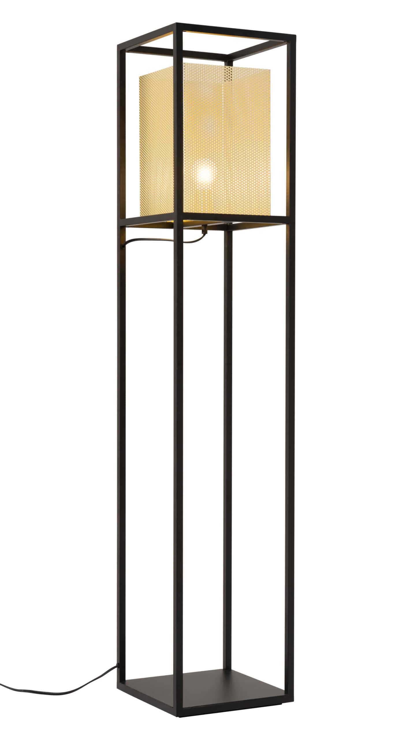 Gold and Black Floor Lamp with Steel Frame and Perforated Shade 9 Gold and Black Floor Lamp with Steel Frame and Perforated Shade