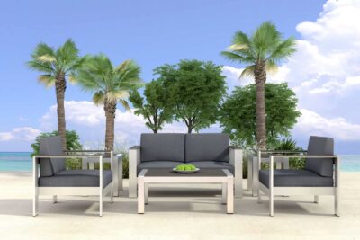 Modern Outdoor Gray Sofa with Aluminum Frame and Cushions