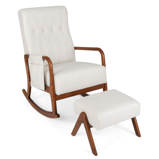 Rubber Wood Rocking Chair with Ottoman and Padded Cushion (Set of 2) 3 Rubber Wood Rocking Chair with Ottoman and Padded Cushion (Set of 2) - Image 3