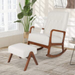Rubber Wood Rocking Chair with Ottoman and Padded Cushion (Set of 2) 8 Rubber Wood Rocking Chair with Ottoman and Padded Cushion (Set of 2)