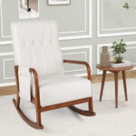 Rubber Wood Rocking Chair with Ottoman and Padded Cushion (Set of 2) 12 Rubber Wood Rocking Chair with Ottoman and Padded Cushion (Set of 2)