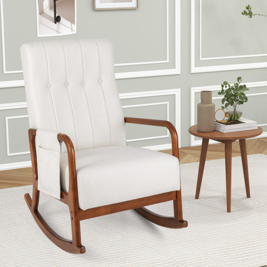 Rubber Wood Rocking Chair with Ottoman and Padded Cushion (Set of 2) 5 Rubber Wood Rocking Chair with Ottoman and Padded Cushion (Set of 2) - Image 5