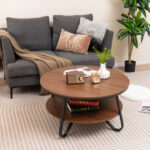Round Coffee Table with Walnut Wood Grain Finish and Storage 9 Round Coffee Table with Walnut Wood Grain Finish and Storage