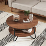 Round Coffee Table with Walnut Wood Grain Finish and Storage 8 Round Coffee Table with Walnut Wood Grain Finish and Storage