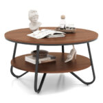Round Coffee Table with Walnut Wood Grain Finish and Storage 11 Round Coffee Table with Walnut Wood Grain Finish and Storage
