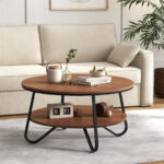 Round Coffee Table with Walnut Wood Grain Finish and Storage 13 Round Coffee Table with Walnut Wood Grain Finish and Storage