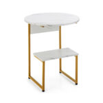 Compact 2 Tier White Faux Marble Side Table with Gold Frame