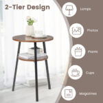 2 Tier Walnut End Tables with Shelf and Metal Frame (Set of 2)