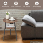 2 Tier Walnut End Tables with Shelf and Metal Frame (Set of 2)
