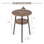2 Tier Walnut End Tables with Shelf and Metal Frame (Set of 2)