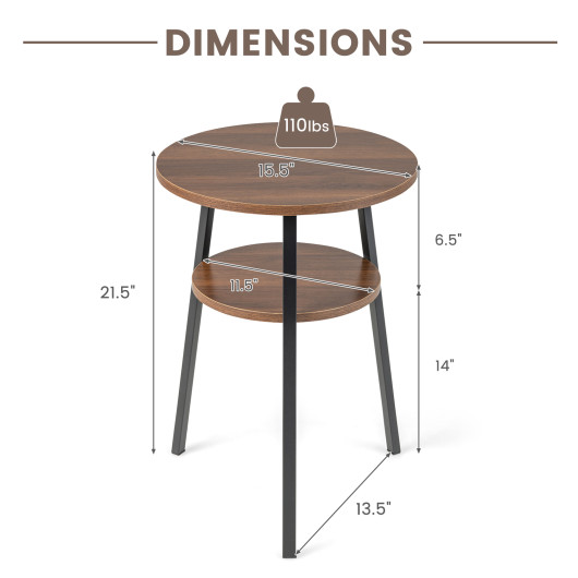 2 Tier Walnut End Tables with Shelf and Metal Frame (Set of 2) - Image 4