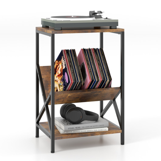 Rustic Industrial 3-Tier Side Table with V-Shaped Bookshelf 4 Rustic Industrial 3-Tier Side Table with V-Shaped Bookshelf - Image 4