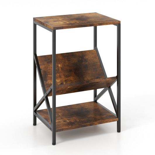 Rustic Industrial 3-Tier Side Table with V-Shaped Bookshelf 3 Rustic Industrial 3-Tier Side Table with V-Shaped Bookshelf - Image 3