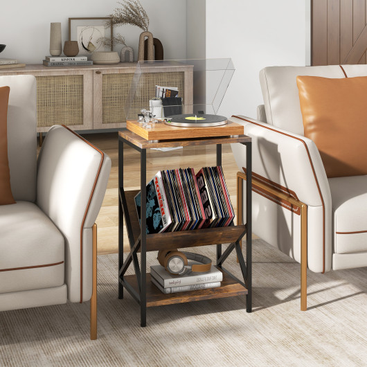 Rustic Industrial 3-Tier Side Table with V-Shaped Bookshelf 2 Rustic Industrial 3-Tier Side Table with V-Shaped Bookshelf - Image 2