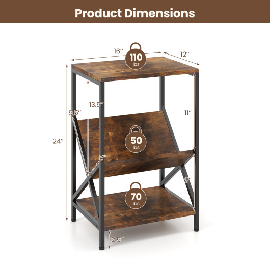 Rustic Industrial 3-Tier Side Table with V-Shaped Bookshelf 5 Rustic Industrial 3-Tier Side Table with V-Shaped Bookshelf - Image 5