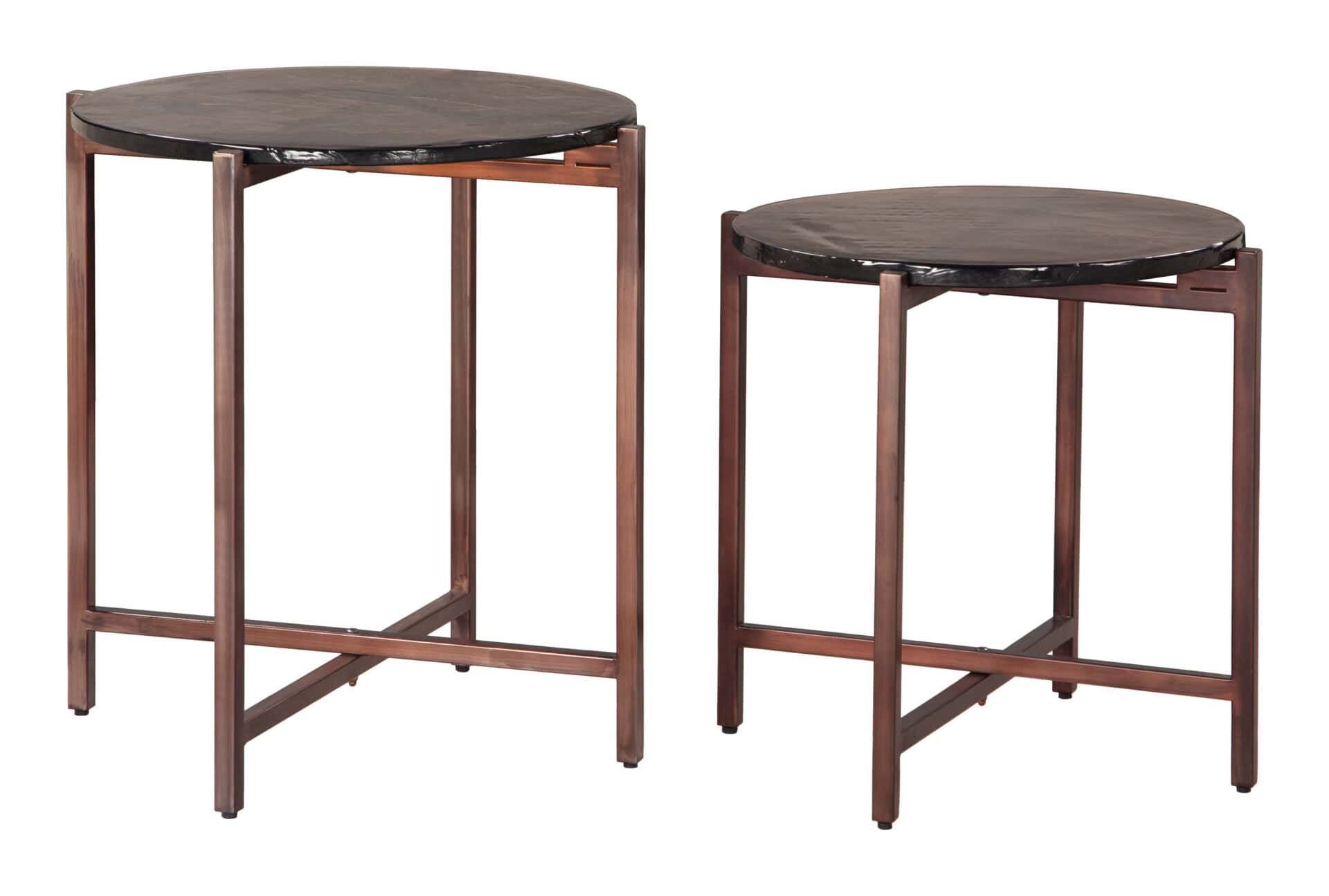 Modern Bronze Round Coffee Table Set Cast Glass Iron (Set of 2) 1 Modern Bronze Round Coffee Table Set Cast Glass Iron (Set of 2)