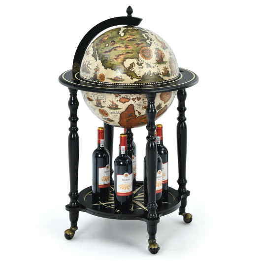 Vintage Globe Bar Cart with Nautical Chart and Rolling Wheels 4 Vintage Globe Bar Cart with Nautical Chart and Rolling Wheels - Image 4