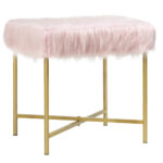 Faux Fur Ottoman Stool with Golden Metal Legs 26 Faux Fur Ottoman Stool with Golden Metal Legs
