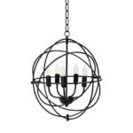 Adjustable Industrial 5-Light Black Metal Chandelier with Rotating Rings