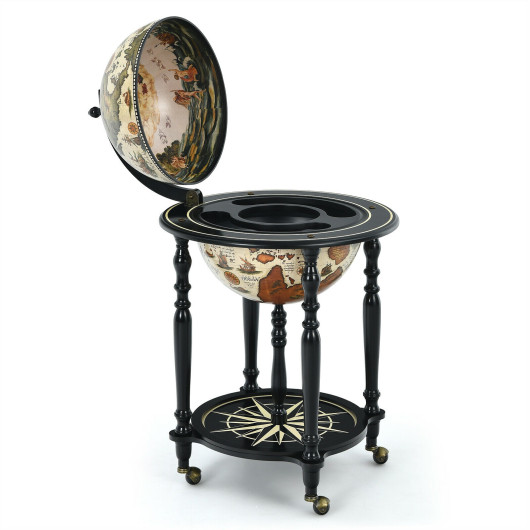 Vintage Globe Bar Cart with Nautical Chart and Rolling Wheels 7 Vintage Globe Bar Cart with Nautical Chart and Rolling Wheels - Image 7
