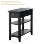 3 Tier Narrow Side Table with Drawer and Double Shelves