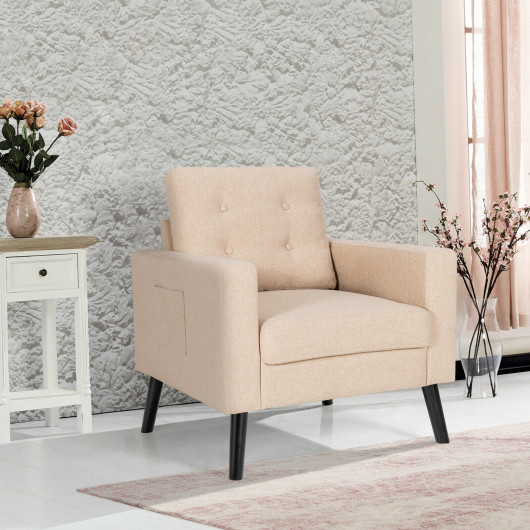 Mid Century Upholstered Armchair with Button Tufted Back 1 Mid Century Upholstered Armchair with Button Tufted Back