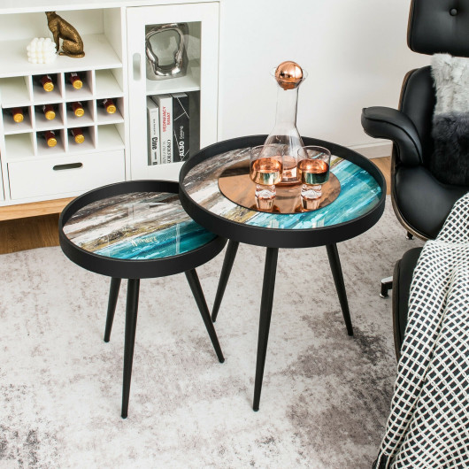 Nesting End Tables with Wooden Tray Top and Steel Legs (Set of 2) 7 Nesting End Tables with Wooden Tray Top and Steel Legs (Set of 2) - Image 7
