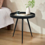 Modern Rustic Round End Table with Tray Top Black 8 Modern Rustic Round End Table with Tray Top Black