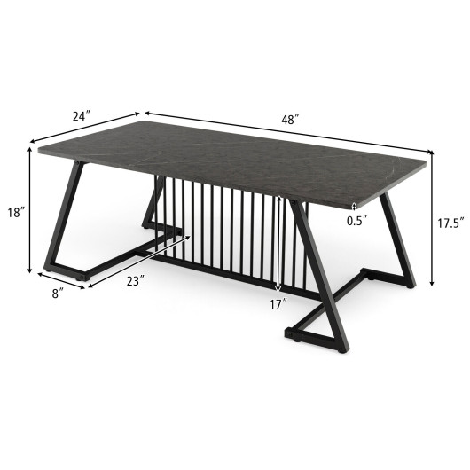 Modern Black Coffee Table with Faux Marble Top and Steel Base 4 Modern Black Coffee Table with Faux Marble Top and Steel Base - Image 4
