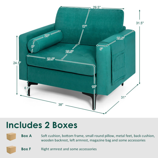 Peacock Blue Modular Accent Chair with Bolster and Storage Pocket 4 Peacock Blue Modular Accent Chair with Bolster and Storage Pocket - Image 4