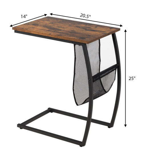Rustic C Shaped End Table with Pocket and Metal Frame 4 Rustic C Shaped End Table with Pocket and Metal Frame - Image 4