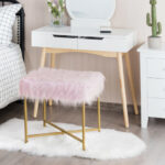 Faux Fur Ottoman Stool with Golden Metal Legs 23 Faux Fur Ottoman Stool with Golden Metal Legs