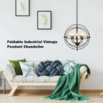 Adjustable Industrial 5-Light Black Metal Chandelier with Rotating Rings