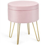 Velvet Storage Ottoman Stool with Gold Metal Legs and Storage 22 Velvet Storage Ottoman Stool with Gold Metal Legs and Storage