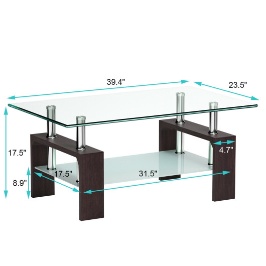 Modern Tempered Glass Coffee Table with Shelf and Storage 5 Modern Tempered Glass Coffee Table with Shelf and Storage - Image 5