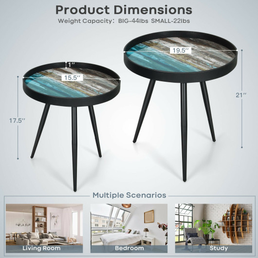 Nesting End Tables with Wooden Tray Top and Steel Legs (Set of 2) 5 Nesting End Tables with Wooden Tray Top and Steel Legs (Set of 2) - Image 5