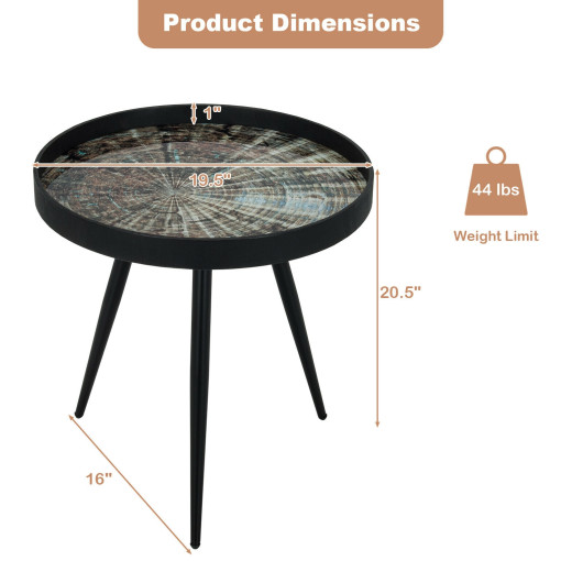 Modern Rustic Round End Table with Tray Top Black 5 Modern Rustic Round End Table with Tray Top Black - Image 5