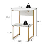 Compact 2 Tier White Faux Marble Side Table with Gold Frame