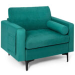 Peacock Blue Modular Accent Chair with Bolster and Storage Pocket 9 Peacock Blue Modular Accent Chair with Bolster and Storage Pocket