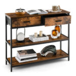 Industrial Console Table with Fabric Drawers and Open Shelves 11 Industrial Console Table with Fabric Drawers and Open Shelves