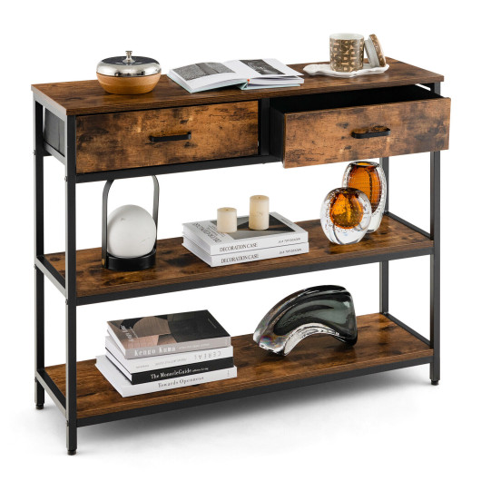 Industrial Console Table with Fabric Drawers and Open Shelves 4 Industrial Console Table with Fabric Drawers and Open Shelves - Image 4