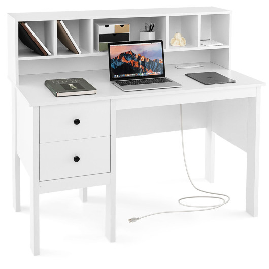 48 Inch Computer Desk with Hutch Drawers and Charging Station 3 48 Inch Computer Desk with Hutch Drawers and Charging Station - Image 3