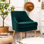 Mid Century Velvet Accent Chair with Rubber Wood Legs 9 Mid Century Velvet Accent Chair with Rubber Wood Legs