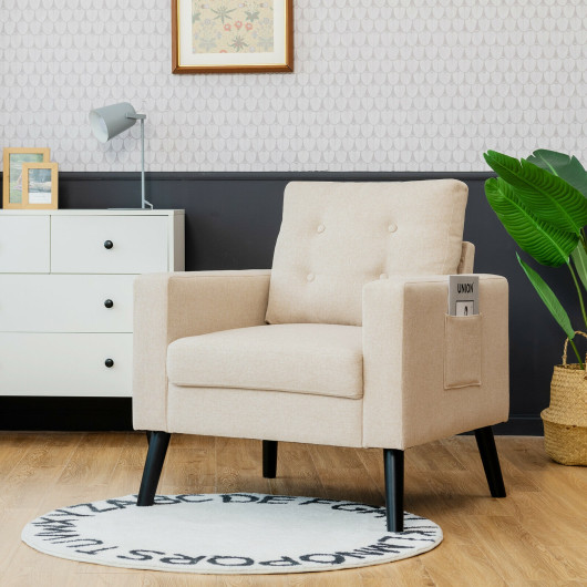 Mid Century Upholstered Armchair with Button Tufted Back 2 Mid Century Upholstered Armchair with Button Tufted Back - Image 2
