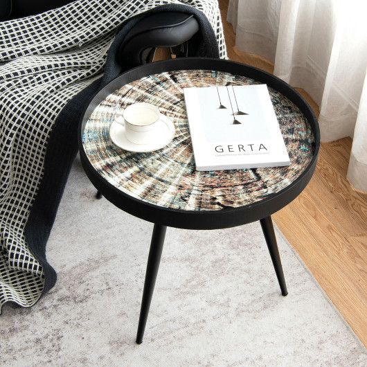 Modern Rustic Round End Table with Tray Top Black 2 Modern Rustic Round End Table with Tray Top Black - Image 2